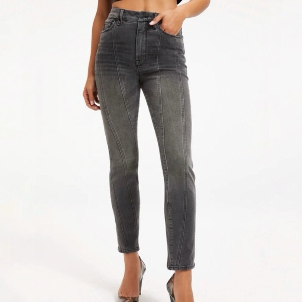 NEW GOOD AMERICAN Seamed Good Classic Black Jeans GCS625 Size 0/25‎